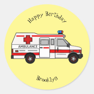 Ambulance cartoon illustration classic round sticker