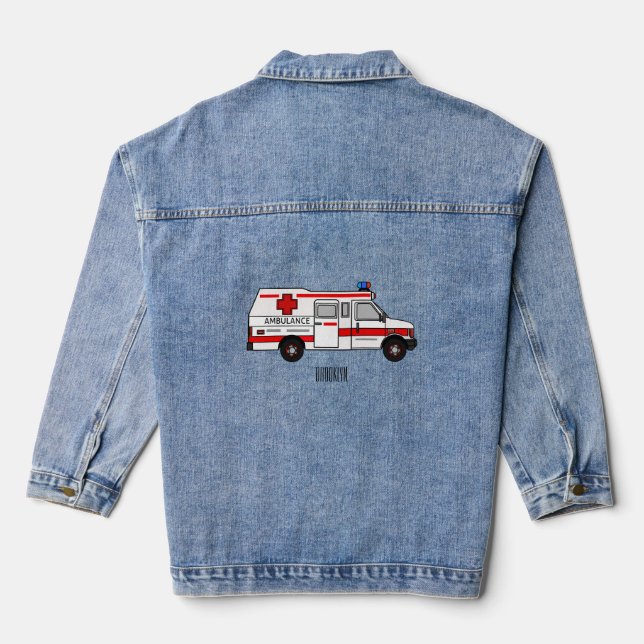 Ambulance cartoon illustration denim jacket (Back)