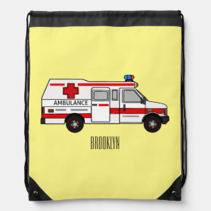 Ambulance cartoon illustration drawstring bag