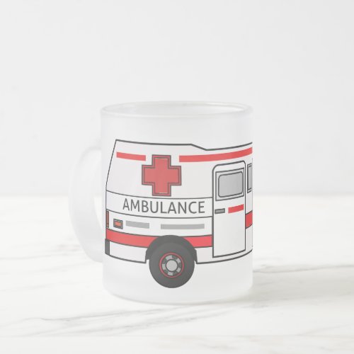 Ambulance cartoon illustration frosted glass coffee mug