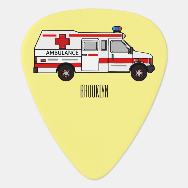 Ambulance cartoon illustration guitar pick (Front)
