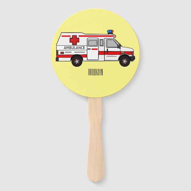 Ambulance cartoon illustration hand fan (Front)