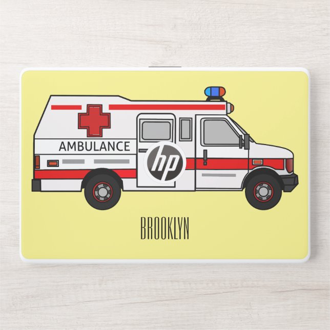 Ambulance cartoon illustration HP laptop skin (Front)
