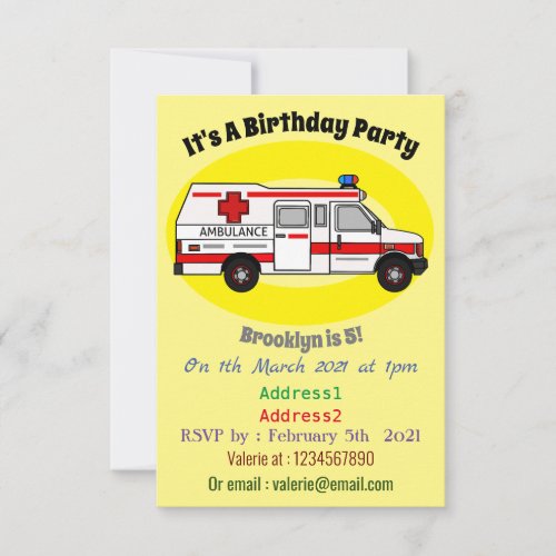 Ambulance cartoon illustration invitation