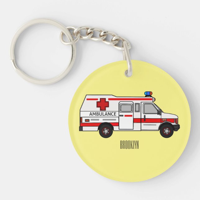 Ambulance cartoon illustration keychain (Front)