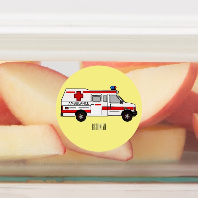 Ambulance cartoon illustration labels (Affixed)