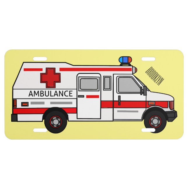 Ambulance cartoon illustration license plate (Front)