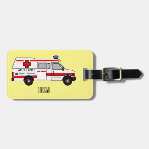 Ambulance cartoon illustration luggage tag