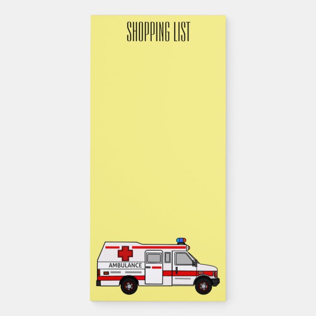 Ambulance cartoon illustration magnetic notepad (Front)