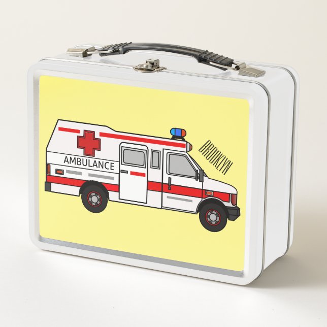 Ambulance cartoon illustration metal lunch box (Front)