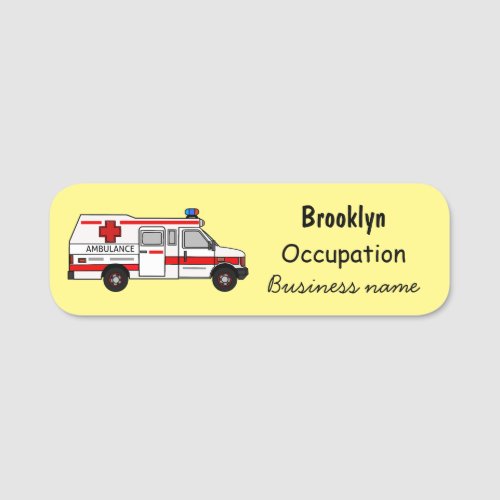 Ambulance cartoon illustration name tag