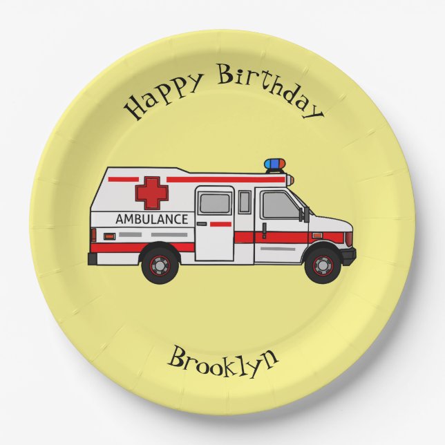Ambulance cartoon illustration paper plates (Front)