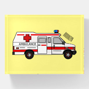 Ambulance cartoon illustration paperweight