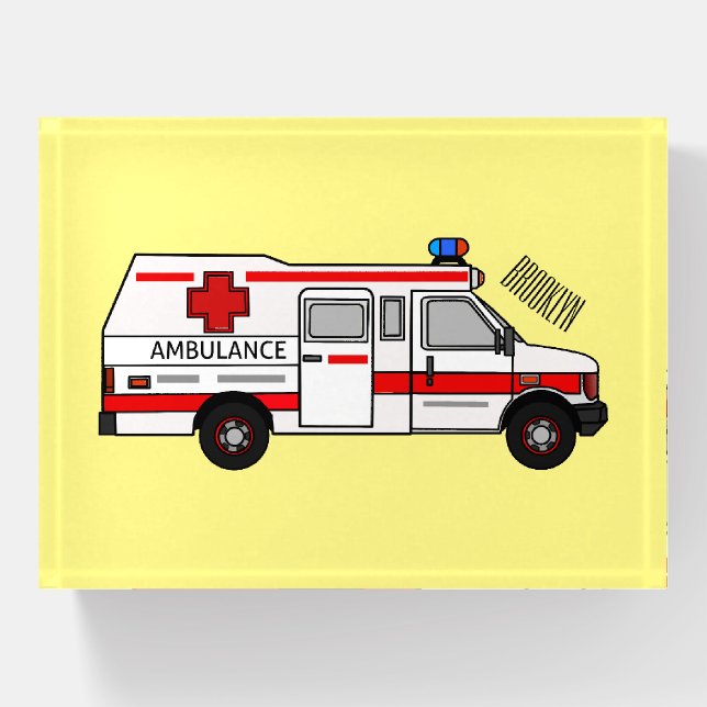 Ambulance cartoon illustration paperweight (Front)