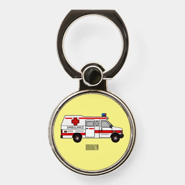 Ambulance cartoon illustration phone ring stand (Front)