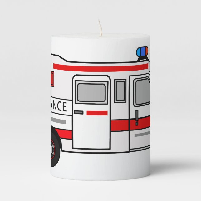 Ambulance cartoon illustration pillar candle (Front)