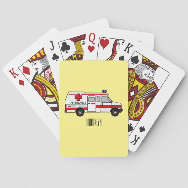 Ambulance cartoon illustration poker cards (Back)