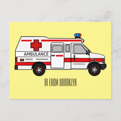 Ambulance cartoon illustration postcard