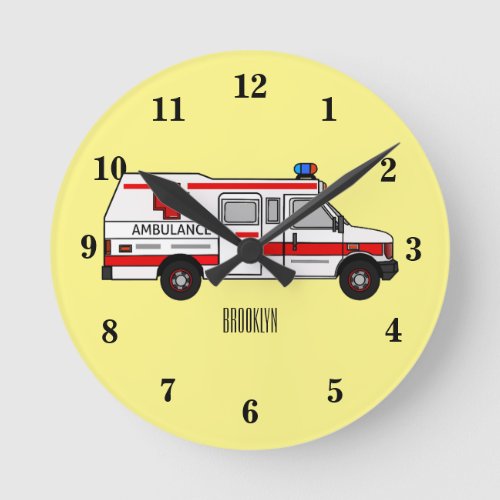 Ambulance cartoon illustration round clock