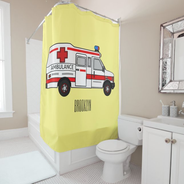 Ambulance cartoon illustration shower curtain (In Situ)