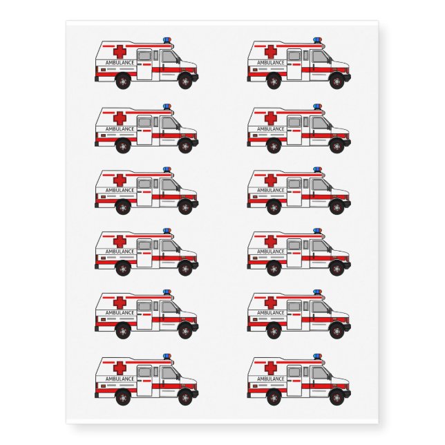 Ambulance cartoon illustration temporary tattoos (Front)