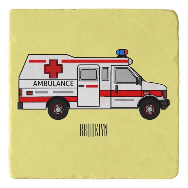Ambulance cartoon illustration trivet (Front)