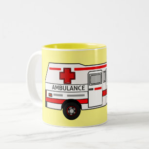 Ambulance cartoon illustration Two-Tone coffee mug