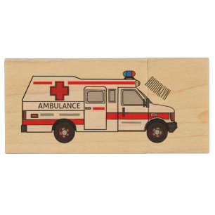 Ambulance cartoon illustration wood flash drive