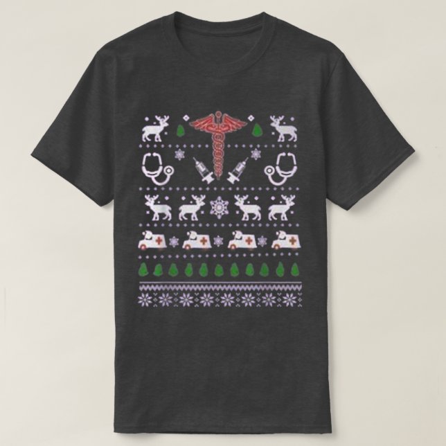 Ambulance Christmas Tree AMR Deer Xmas Snow  T-Shirt (Design Front)