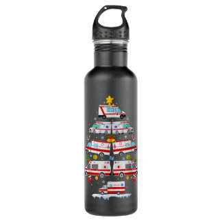Ambulance Christmas Tree AMR Funny EMS EMT Paramed Stainless Steel Water Bottle