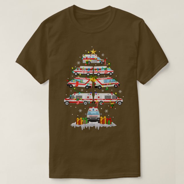 Ambulance Christmas Tree AMR Funny EMS EMT Paramed T-Shirt (Design Front)
