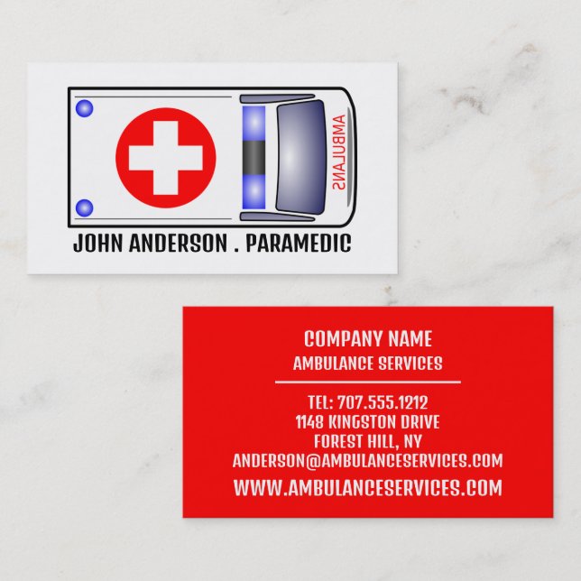 Ambulance Design, EMT, Paramedic Business Card (Front/Back)