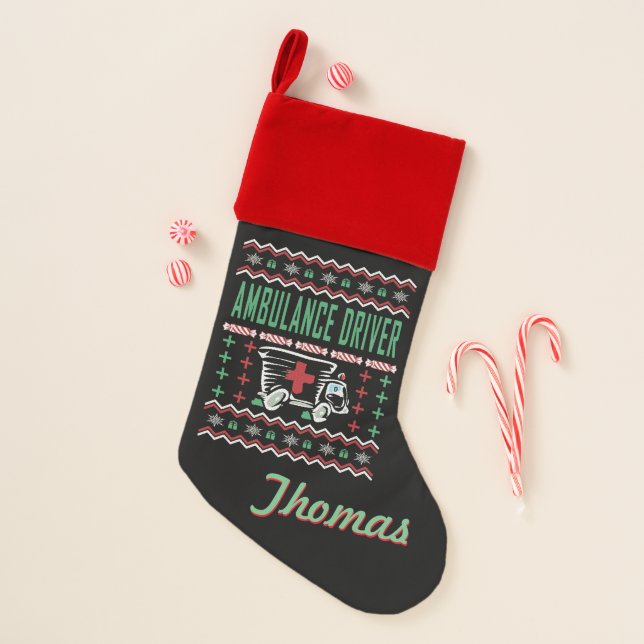 Ambulance Driver Ugly Christmas Sweater Stocking (Front)