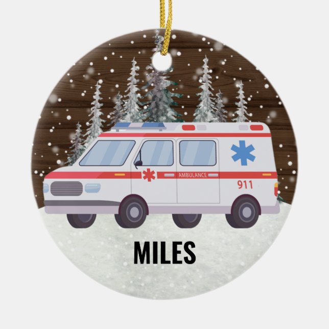Ambulance EMT Paramedic Christmas  Ceramic Ornament (Front)