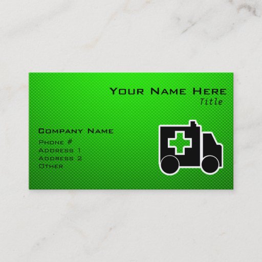 Customizable Ambulance; Green Business Card Templates