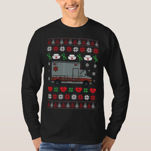 Ambulance Paramedic Holiday  Hospital Van Ugly Chr T-Shirt (Front)