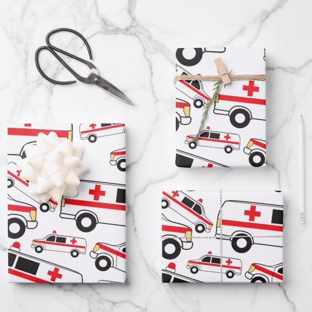 Ambulance Pattern Wrapping Paper Sheets (Front)