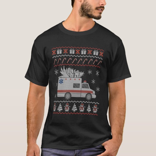 Ambulance Ugly Christmas Pajama Costume Emt Parame T-Shirt (Front)