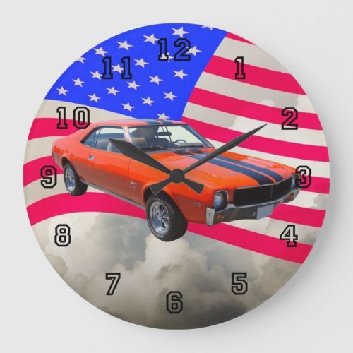 AMC Javlin  Classic Car With American Flag Large Clock