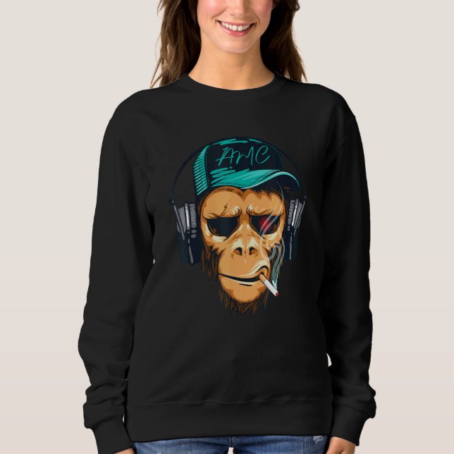 Amc To The Moon Short Squeeze Ape   Gorilla Gang Sweatshirt (Front)