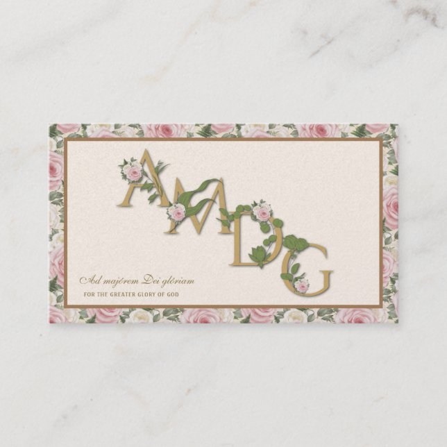 AMDG Catholic St. Ignatius Religious Prayer Roses Place Card (Front)