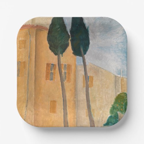 Amedeo Modigliani _ Cypresses and Houses at Cagnes Paper Plates