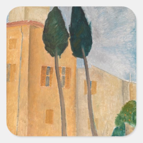 Amedeo Modigliani _ Cypresses and Houses at Cagnes Square Sticker