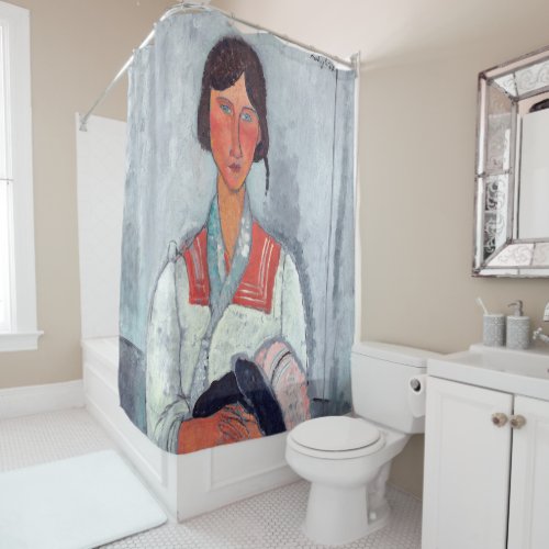 Amedeo Modigliani _ Gypsy Woman with Baby Shower Curtain