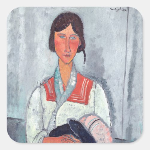 Amedeo Modigliani _ Gypsy Woman with Baby Square Sticker