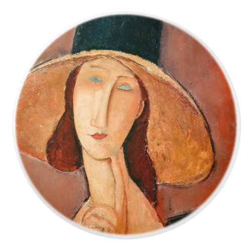 Amedeo Modigliani _ Jeanne Hebuterne in Large Hat Ceramic Knob