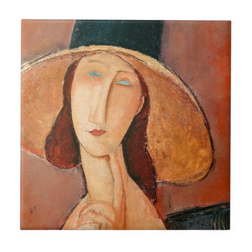 Amedeo Modigliani _ Jeanne Hebuterne in Large Hat Ceramic Tile