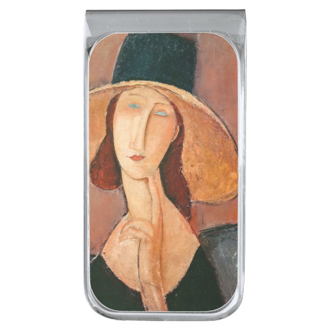 Amedeo Modigliani - Jeanne Hebuterne in Large Hat Silver Finish Money Clip (Front Vertical)