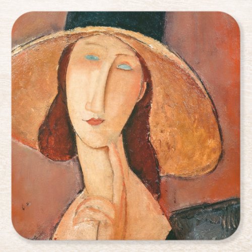 Amedeo Modigliani _ Jeanne Hebuterne in Large Hat Square Paper Coaster