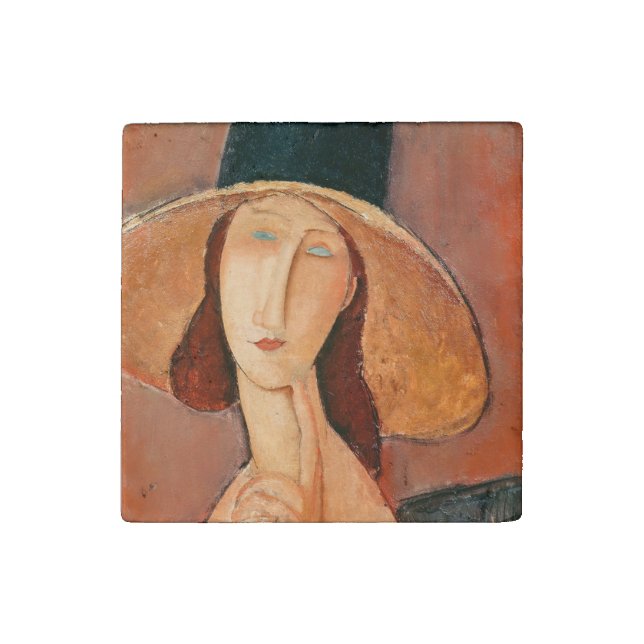 Amedeo Modigliani - Jeanne Hebuterne in Large Hat Stone Magnet (Front)